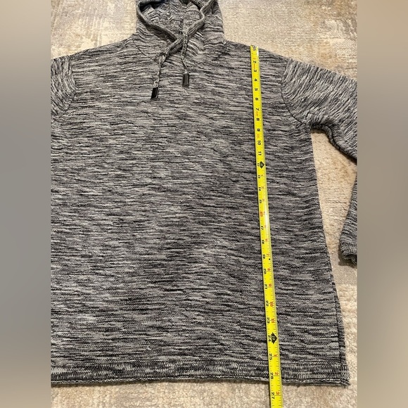 1897 Mens Hooded Knit Sweater Black & White Marbled Size Large Bohemian Boho - Picture 2 of 9